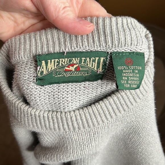 Vintage 90s American Eagle 100% Cotton Gray Crewneck Sweater Size Medium - Picture 4 of 4